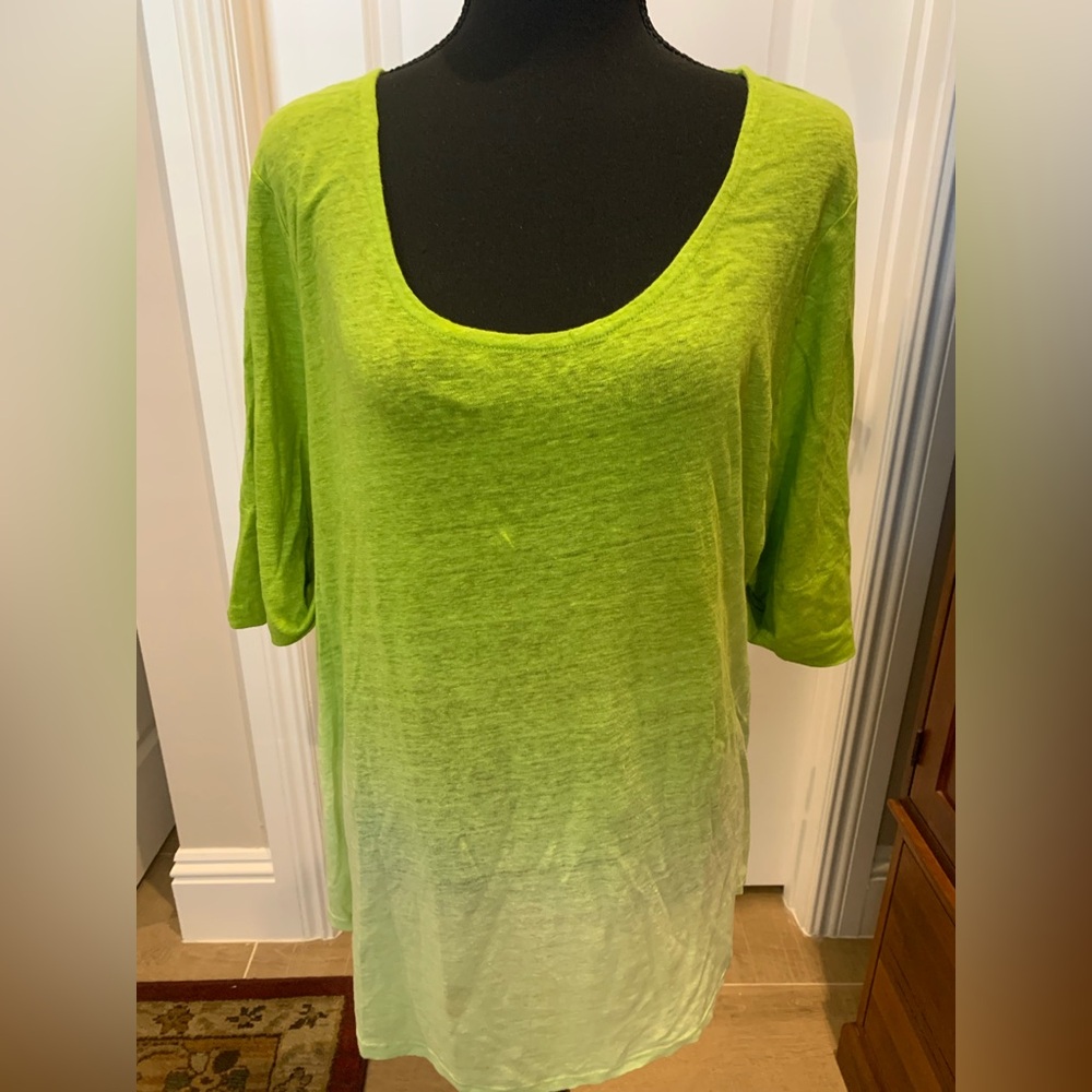Lauren Ralph Lauren Lime Green Ombre Linen Top - Picture 2 of 8